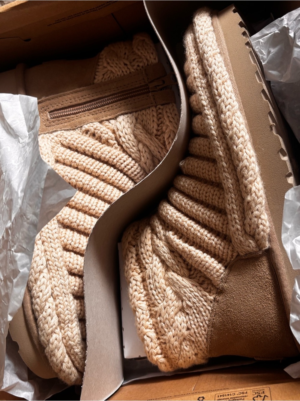 UGG Classic Mini Chunky Knit Booties in Natural Tan
